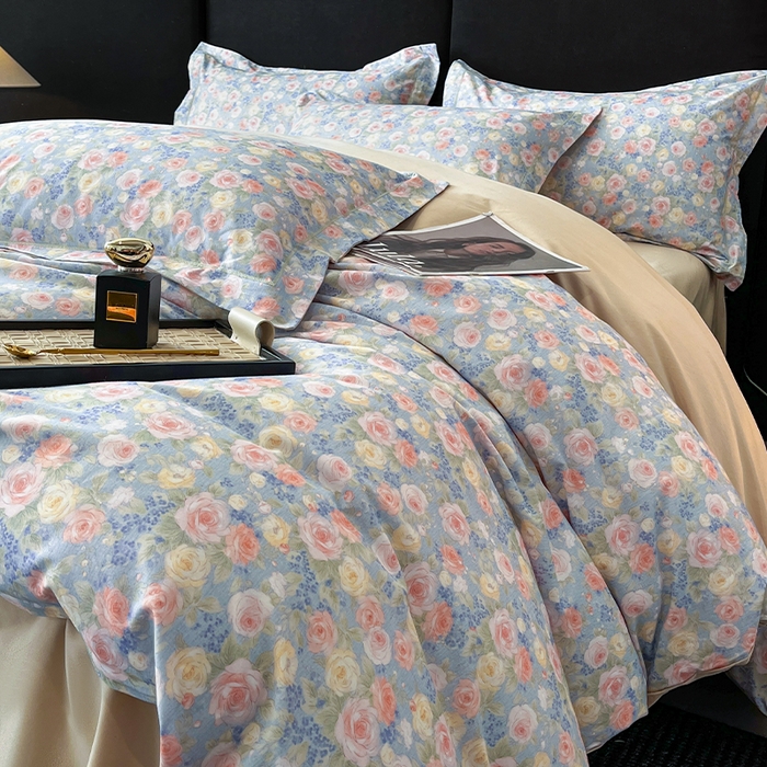 91家纺网 家纺一手货源 找家纺 格里芬 2025全棉加厚磨毛纯棉生态磨毛印花四件套 浪漫花海-绿