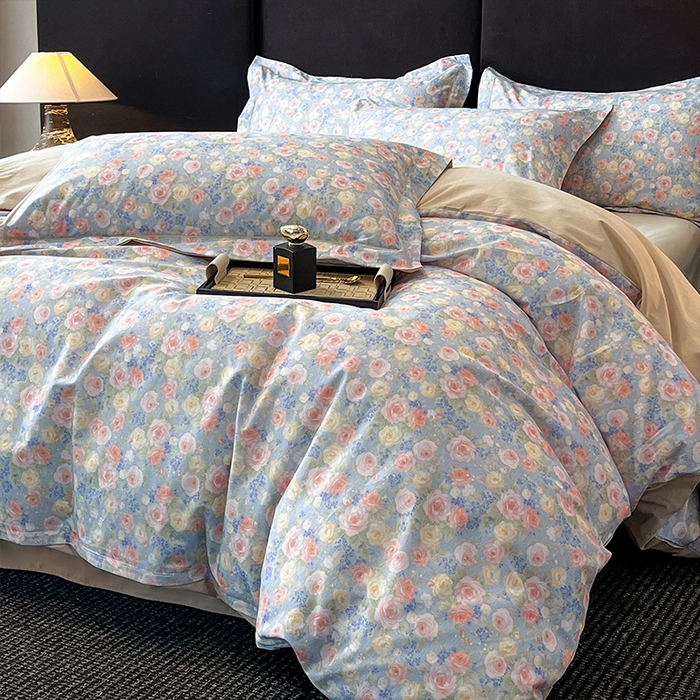 91家纺网 家纺一手货源 找家纺 格里芬 2025全棉加厚磨毛纯棉生态磨毛印花四件套 浪漫花海-绿