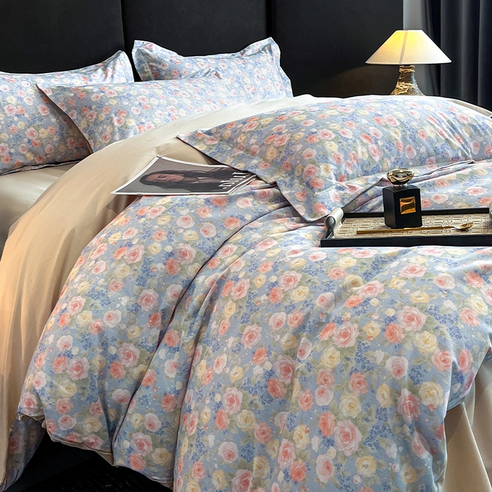 91家纺网 家纺一手货源 找家纺 格里芬 2025全棉加厚磨毛纯棉生态磨毛印花四件套 浪漫花海-绿