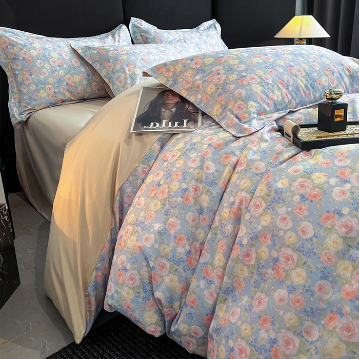 91家纺网 家纺一手货源 找家纺 格里芬 2025全棉加厚磨毛纯棉生态磨毛印花四件套 浪漫花海-绿