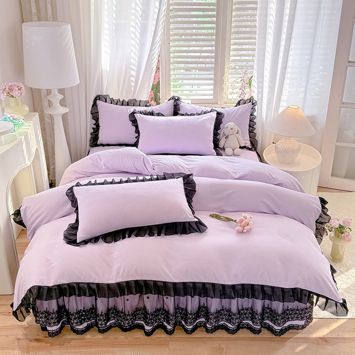 91家纺网 家纺一手货源 找家纺 唐人居 2025新款韩式花边亲肤四件套--相遇系列 相遇-香芋紫