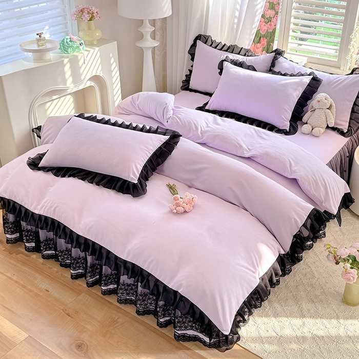 91家纺网 家纺一手货源 找家纺 唐人居 2025新款韩式花边亲肤四件套--相遇系列 相遇-香芋紫