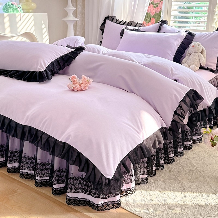 91家纺网 家纺一手货源 找家纺 唐人居 2025新款韩式花边亲肤四件套--相遇系列 相遇-香芋紫