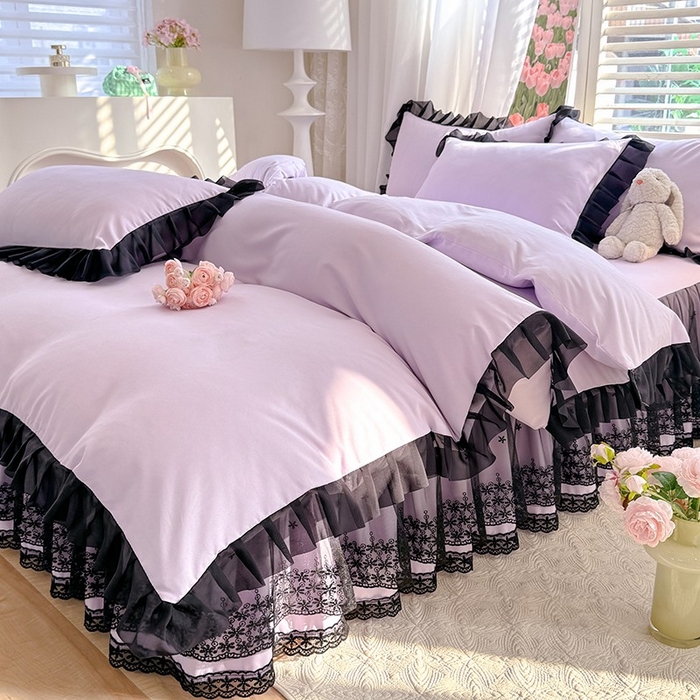 91家纺网 家纺一手货源 找家纺 唐人居 2025新款韩式花边亲肤四件套--相遇系列 相遇-香芋紫