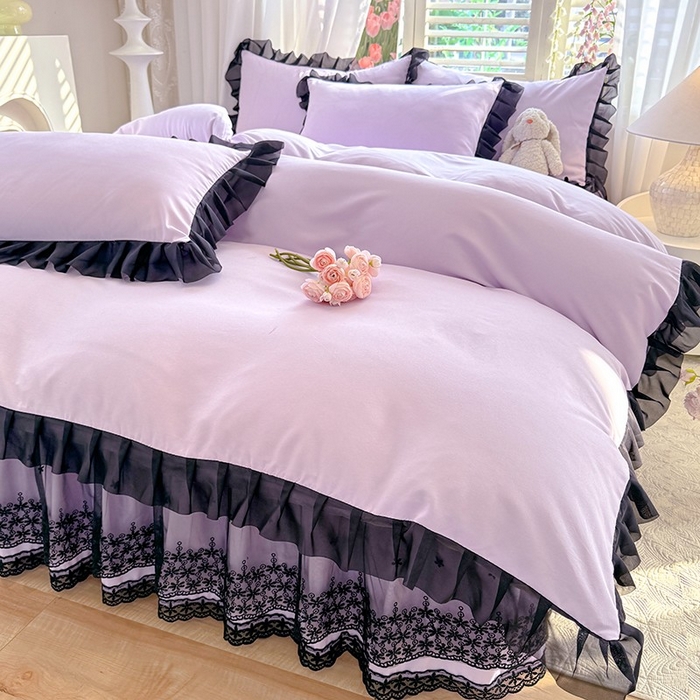 91家纺网 家纺一手货源 找家纺 唐人居 2025新款韩式花边亲肤四件套--相遇系列 相遇-香芋紫