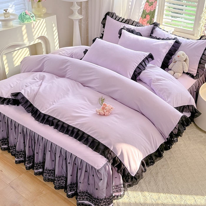 91家纺网 家纺一手货源 找家纺 唐人居 2025新款韩式花边亲肤四件套--相遇系列 相遇-香芋紫