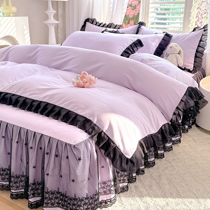 91家纺网 家纺一手货源 找家纺 唐人居 2025新款韩式花边亲肤四件套--相遇系列 相遇-香芋紫