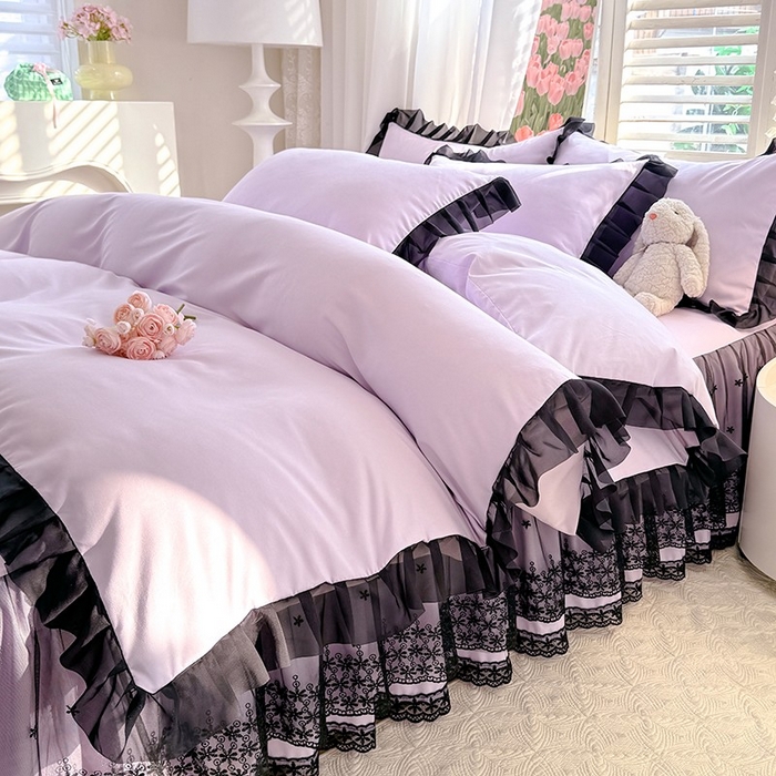 91家纺网 家纺一手货源 找家纺 唐人居 2025新款韩式花边亲肤四件套--相遇系列 相遇-香芋紫