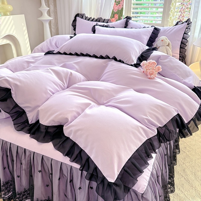 91家纺网 家纺一手货源 找家纺 唐人居 2025新款韩式花边亲肤四件套--相遇系列 相遇-香芋紫