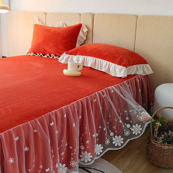 91家纺网 家纺一手货源 找家纺 （总）睡美人 2025新款牛奶绒蕾丝款床裙四件套花仙子系列