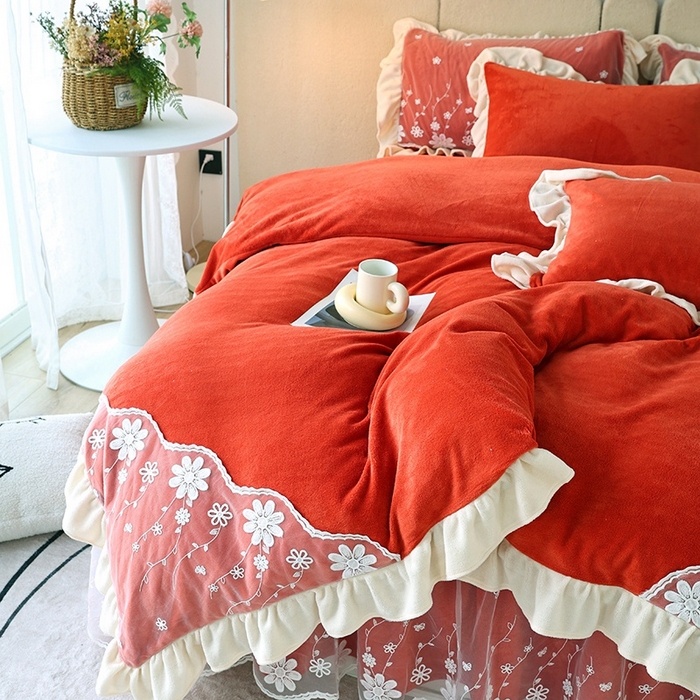 91家纺网 家纺一手货源 找家纺 （总）睡美人 2025新款牛奶绒蕾丝款床裙四件套花仙子系列