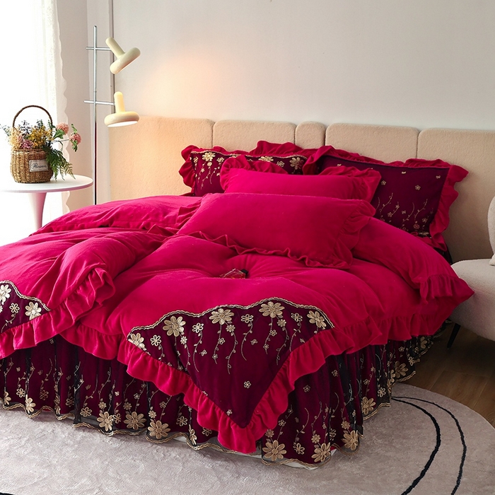 91家纺网 家纺一手货源 找家纺 （总）睡美人 2025新款牛奶绒蕾丝款床裙四件套花仙子系列