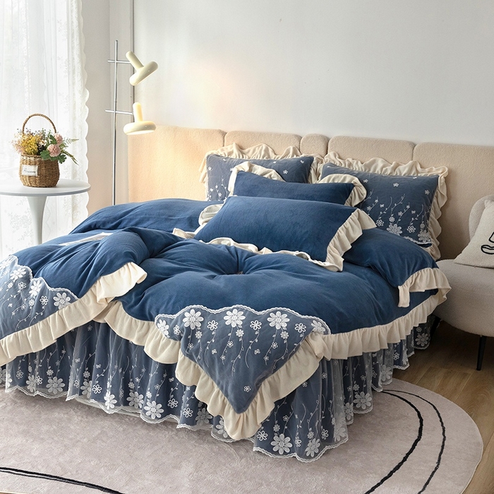 91家纺网 家纺一手货源 找家纺 （总）睡美人 2025新款牛奶绒蕾丝款床裙四件套花仙子系列