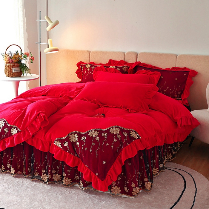 91家纺网 家纺一手货源 找家纺 （总）睡美人 2025新款牛奶绒蕾丝款床裙四件套花仙子系列