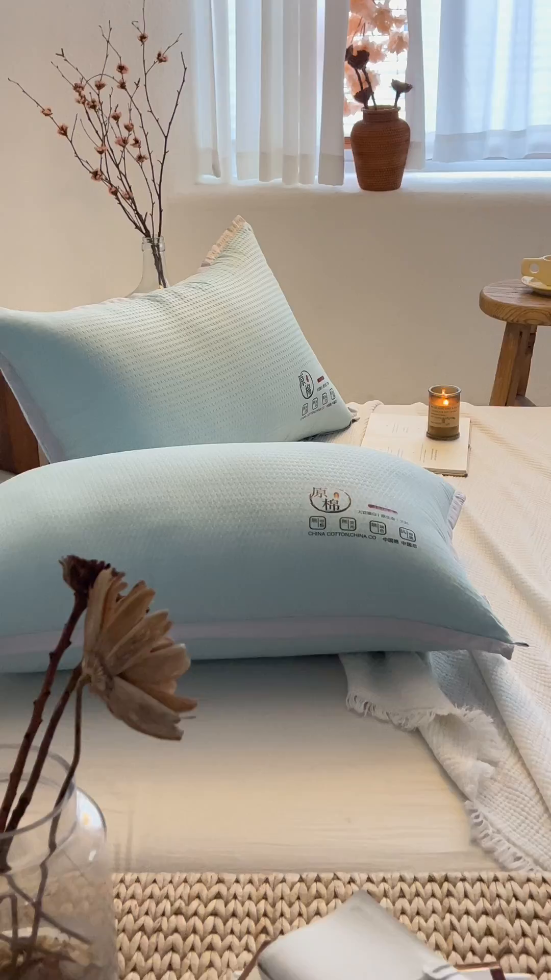 91家纺网 家纺一手货源 找家纺 小米枕芯 2025新款泡泡纱四色枕头枕芯 绿色