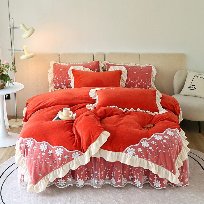 91家纺网 家纺一手货源 找家纺 （总）睡美人 2025新款牛奶绒蕾丝款床裙四件套花仙子系列