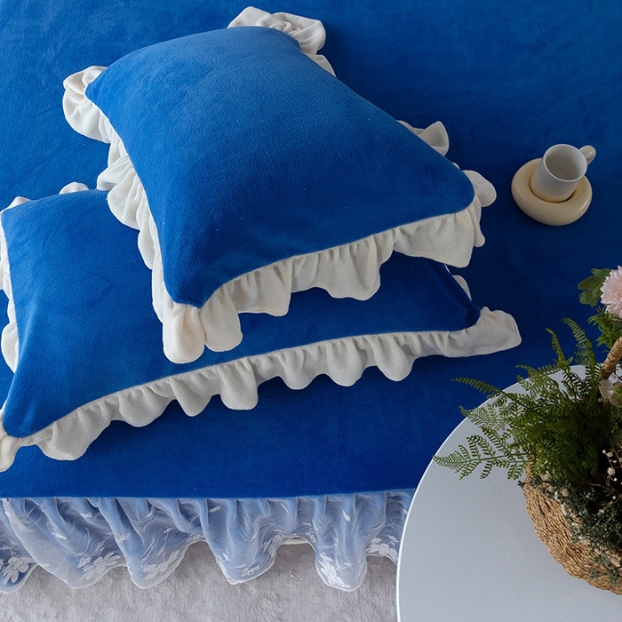 91家纺网 家纺一手货源 找家纺 睡美人 2025新款牛奶绒蕾丝款床裙四件套花仙子系列 花仙子-梦幻蓝