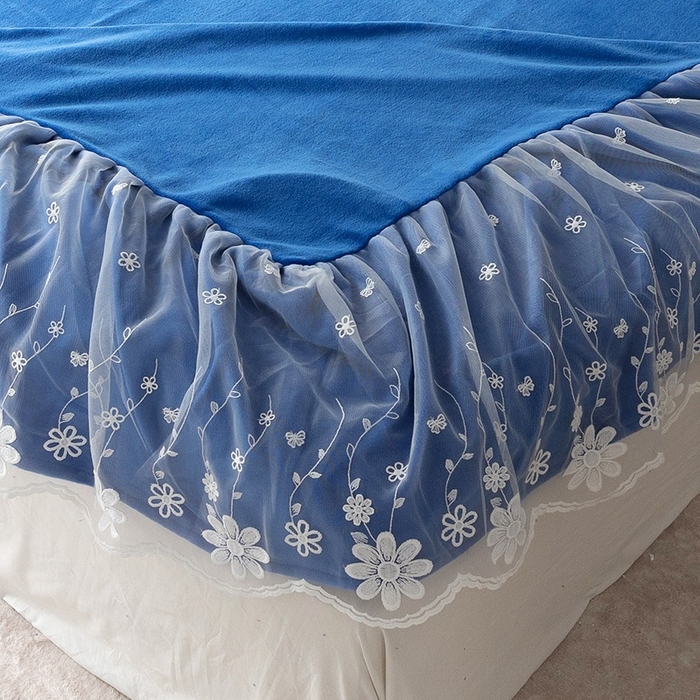 91家纺网 家纺一手货源 找家纺 睡美人 2025新款牛奶绒蕾丝款床裙四件套花仙子系列 花仙子-梦幻蓝