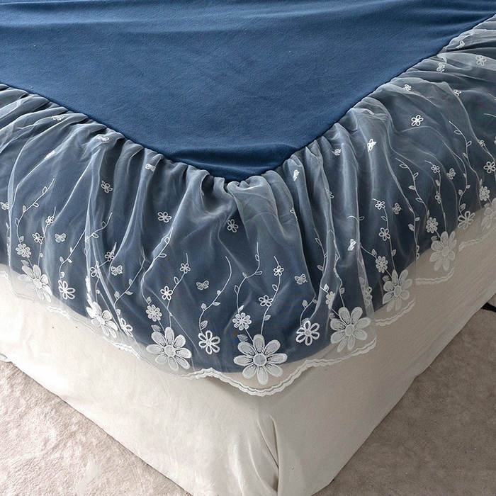 91家纺网 家纺一手货源 找家纺 睡美人 2025新款牛奶绒蕾丝款床裙四件套花仙子系列 花仙子-气质灰