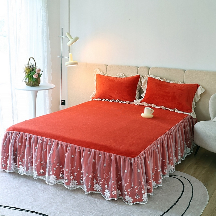 睡美人 2025新款牛奶绒蕾丝款床裙四件套花仙子系列 花仙子-爱玛橙