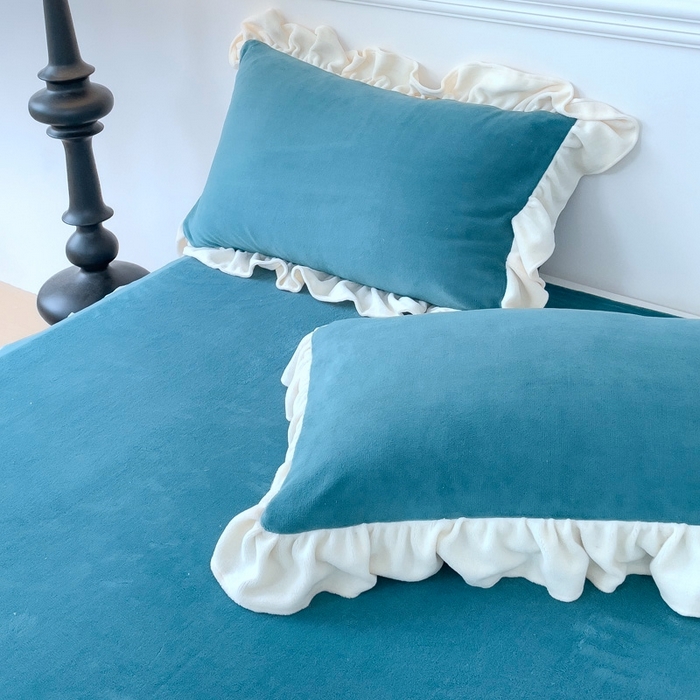 91家纺网 家纺一手货源 找家纺 睡美人 2025新款牛奶绒蕾丝款床裙四件套花仙子系列 花仙子-星空蓝