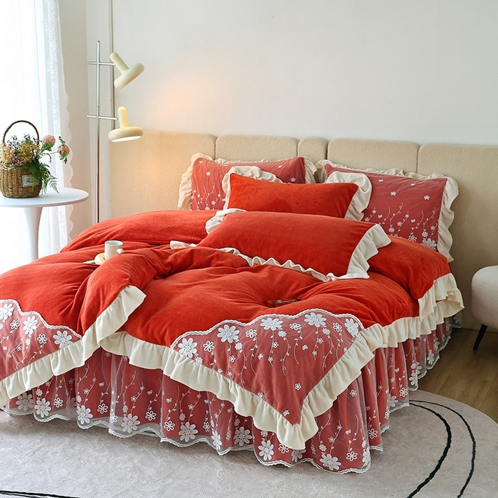 91家纺网 家纺一手货源 找家纺 （总）睡美人 2025新款牛奶绒蕾丝款床裙四件套花仙子系列