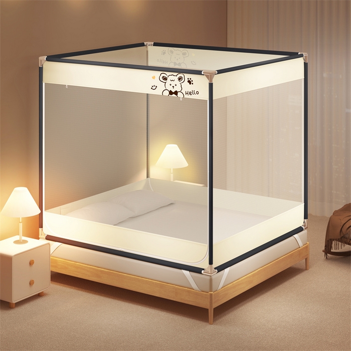 91家纺网 家纺一手货源 找家纺 佳梦家纺 2025新款小卡通坐床蚊帐 Hallo熊