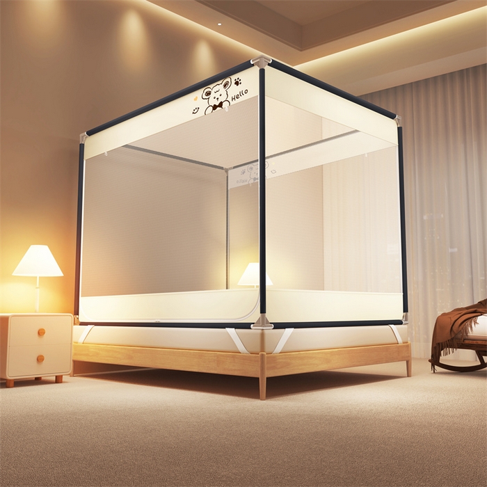 91家纺网 家纺一手货源 找家纺 佳梦家纺 2025新款小卡通坐床蚊帐 Hallo熊