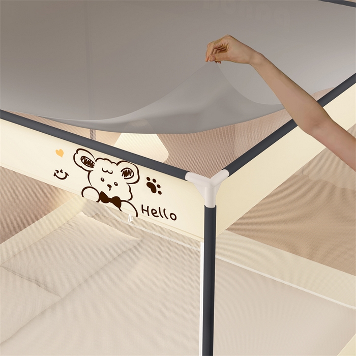 91家纺网 家纺一手货源 找家纺 佳梦家纺 2025新款小卡通坐床蚊帐 Hallo熊