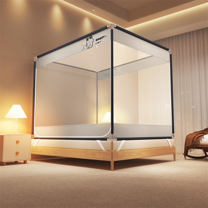 91家纺网 家纺一手货源 找家纺 佳梦家纺 2025新款小卡通坐床蚊帐 happy兔-灰