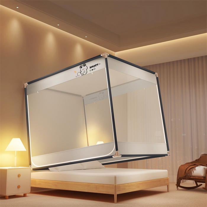 91家纺网 家纺一手货源 找家纺 佳梦家纺 2025新款小卡通坐床蚊帐 happy兔-灰