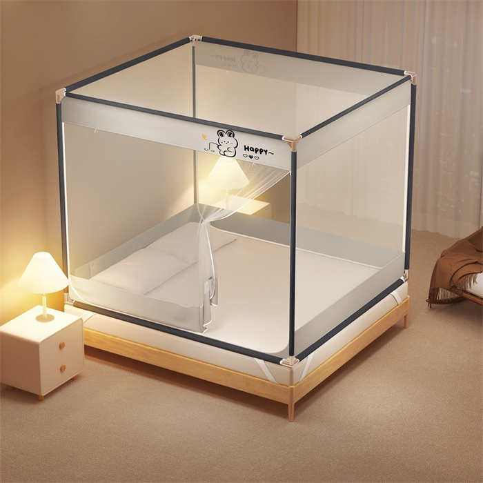 91家纺网 家纺一手货源 找家纺 佳梦家纺 2025新款小卡通坐床蚊帐 happy兔-灰