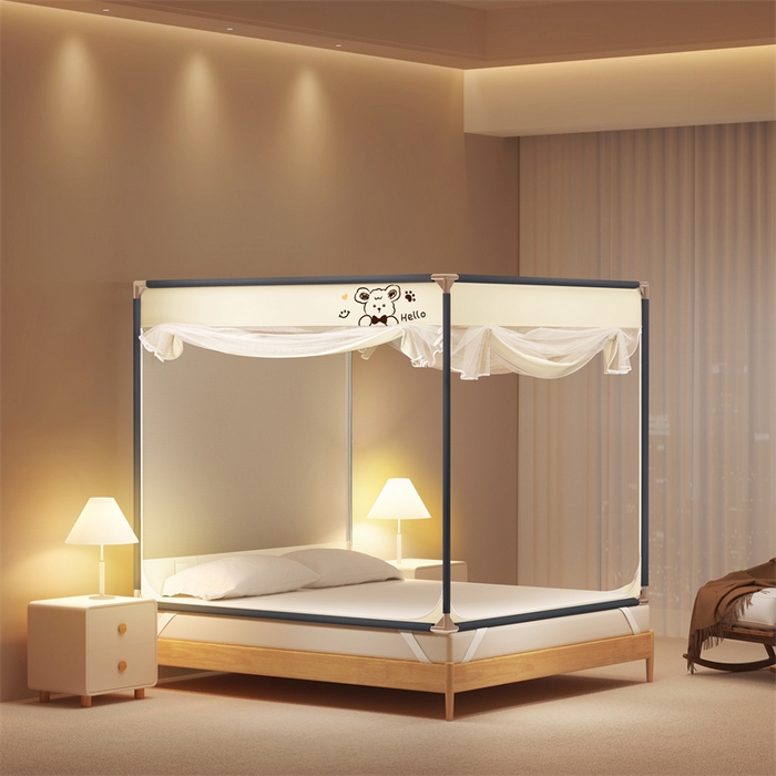 91家纺网 家纺一手货源 找家纺 佳梦家纺 2025新款小卡通坐床蚊帐 Hallo熊