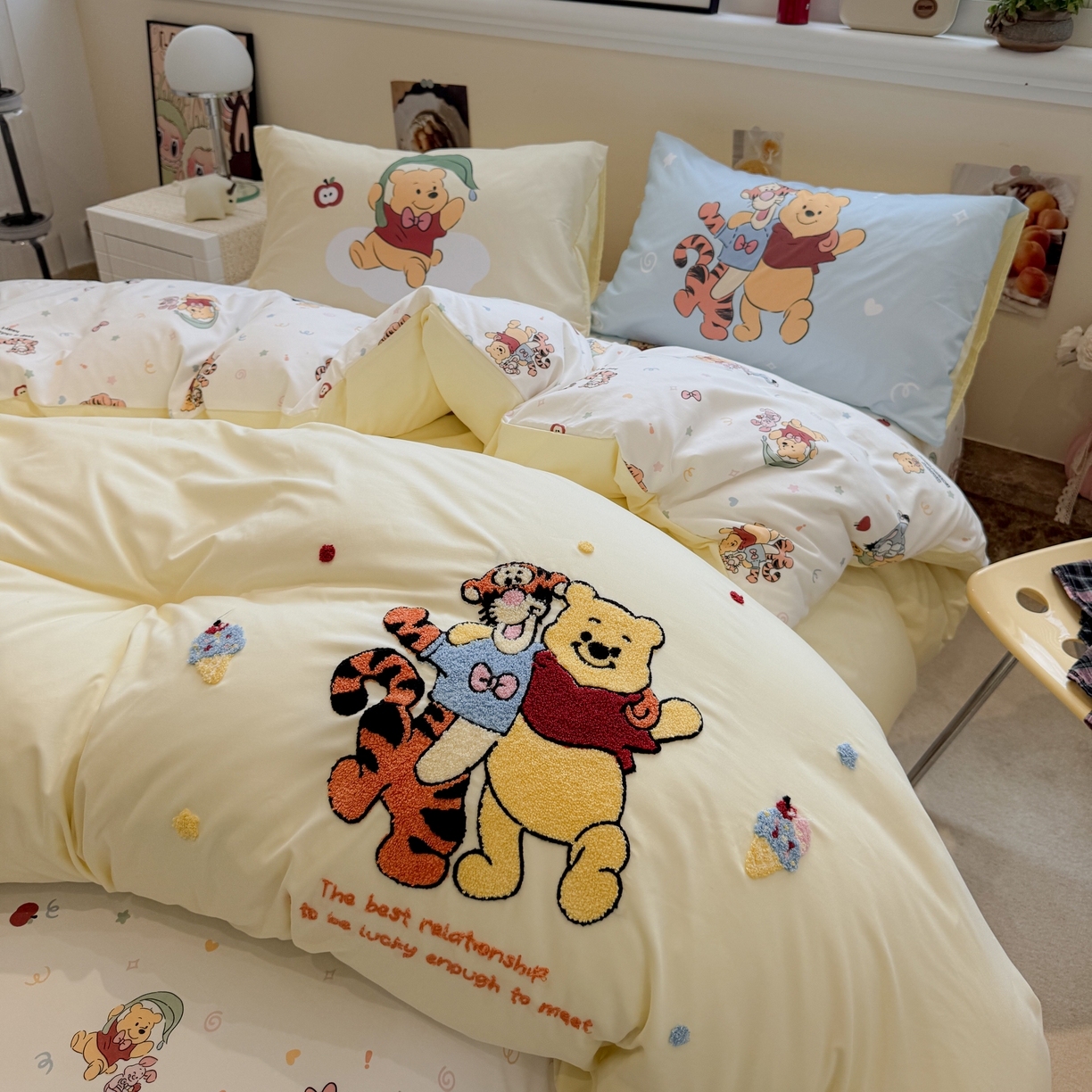 91家纺网 家纺一手货源 找家纺 一霖家纺 2025新款高克重云朵棉毛巾绣印绣四件套-小清新系列-第三波 精灵布布