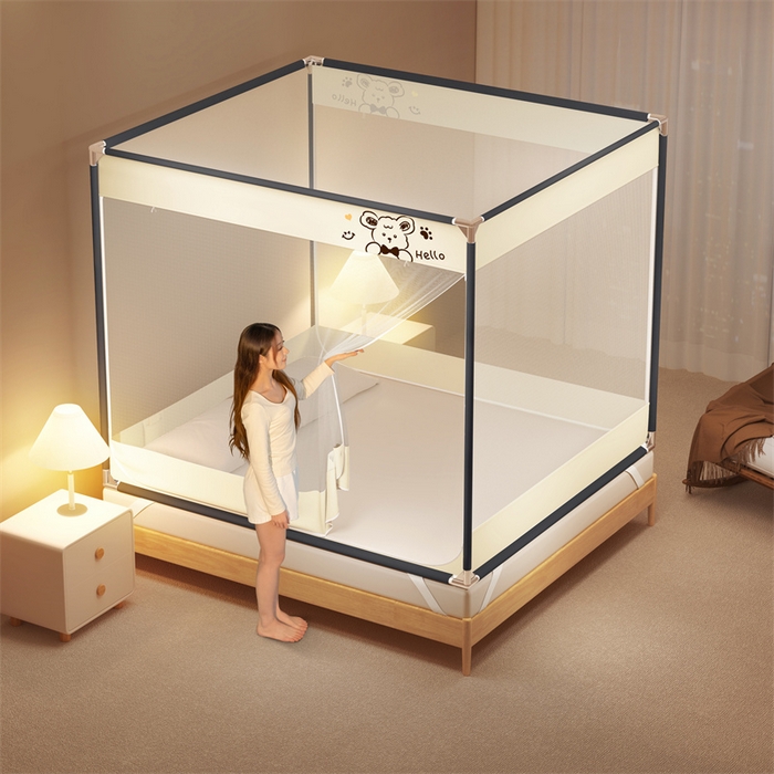 91家纺网 家纺一手货源 找家纺 佳梦家纺 2025新款小卡通坐床蚊帐 Hallo熊