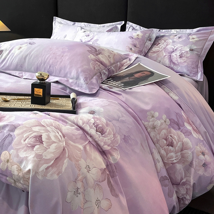 91家纺网 家纺一手货源 找家纺 格里芬 2025全棉加厚磨毛纯棉生态磨毛印花四件套 丽芙-紫