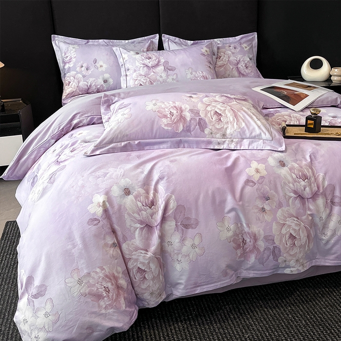 91家纺网 家纺一手货源 找家纺 格里芬 2025全棉加厚磨毛纯棉生态磨毛印花四件套 丽芙-紫