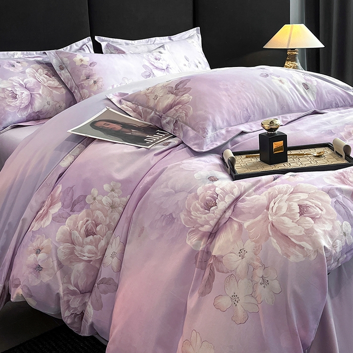 91家纺网 家纺一手货源 找家纺 格里芬 2025全棉加厚磨毛纯棉生态磨毛印花四件套 丽芙-紫