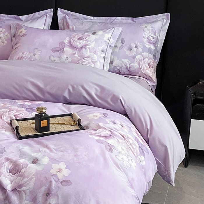 91家纺网 家纺一手货源 找家纺 格里芬 2025全棉加厚磨毛纯棉生态磨毛印花四件套 丽芙-紫