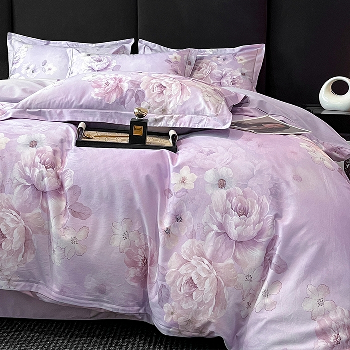 91家纺网 家纺一手货源 找家纺 格里芬 2025全棉加厚磨毛纯棉生态磨毛印花四件套 丽芙-紫