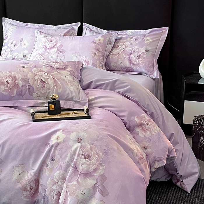 91家纺网 家纺一手货源 找家纺 格里芬 2025全棉加厚磨毛纯棉生态磨毛印花四件套 丽芙-紫