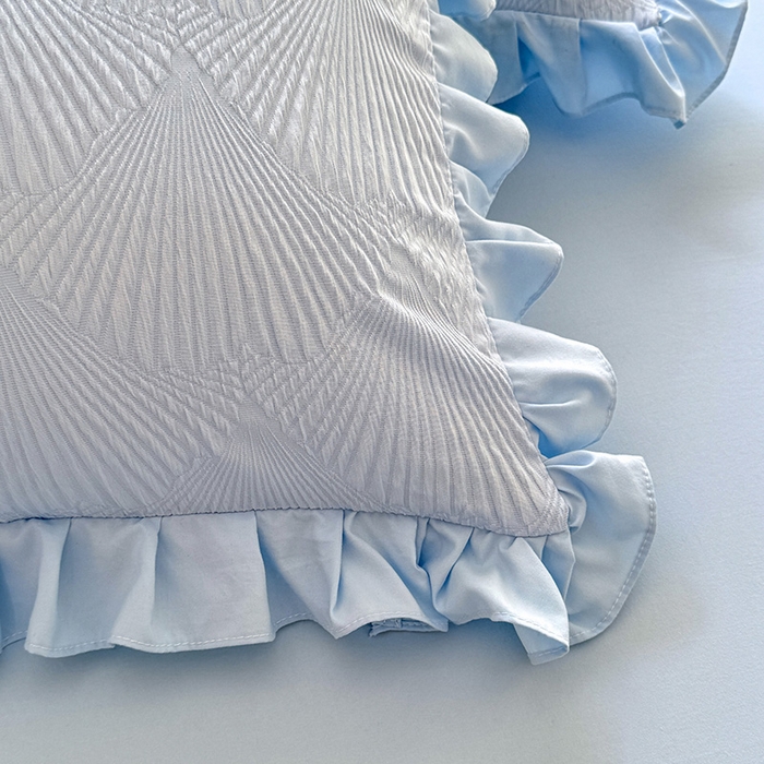 91家纺网 家纺一手货源 找家纺 唐人居 2025新款泡泡纱提花花边床裙四件套-银杏叶 银杏叶-天蓝