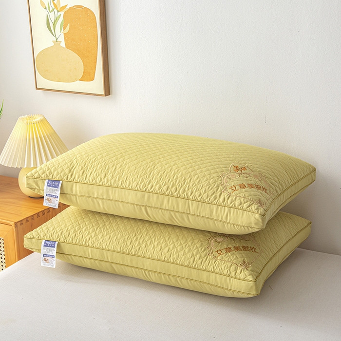 91家纺网 家纺一手货源 找家纺 永乐枕芯 2025新款艾草美眠双边立体枕 枕头枕芯 高枕 双边黄色 48x74cm/只