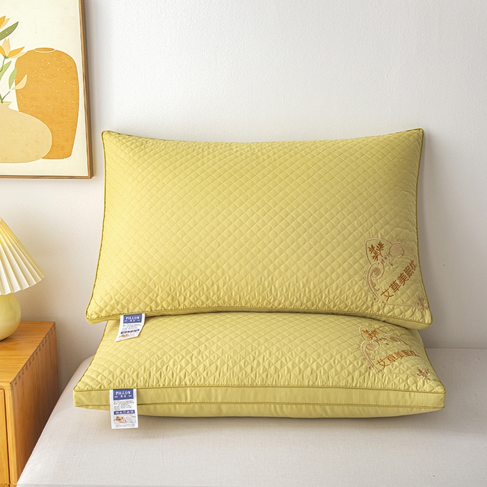 91家纺网 家纺一手货源 找家纺 永乐枕芯 2025新款艾草美眠双边立体枕 枕头枕芯 低枕 双边黄色 48x74cm/只
