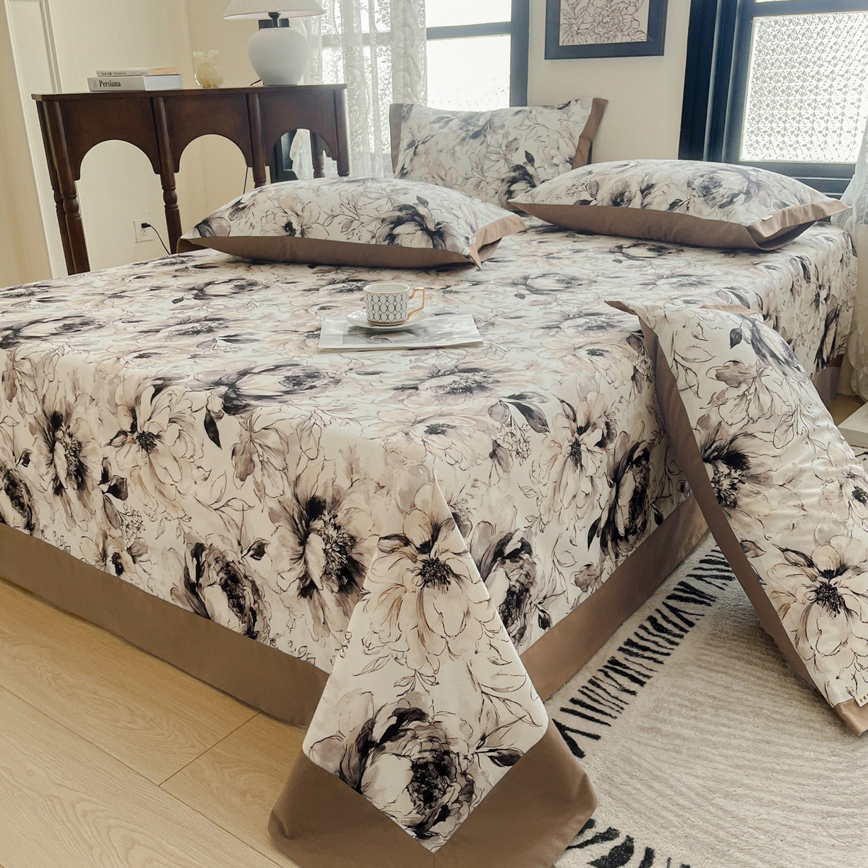 91家纺网 家纺一手货源 找家纺 （总）慕梵家居2025新款A类100%全棉磨毛包边床单纯棉宽边单床单,繁花藤叙,红色玫瑰,暮秋鎏金,石榴花红,石榴花灰,硕果累累,甜梦茶语