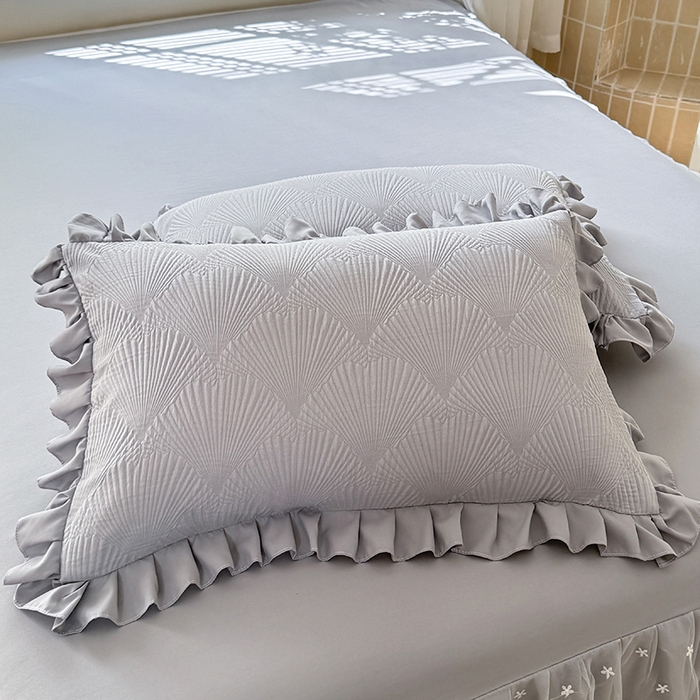 91家纺网 家纺一手货源 找家纺 唐人居 2025新款泡泡纱提花花边床裙四件套-银杏叶 银杏叶-气质灰