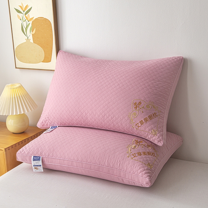 91家纺网 家纺一手货源 找家纺 永乐枕芯 2025新款艾草美眠双边立体枕 枕头枕芯 高枕 双边粉色 48x74cm/只