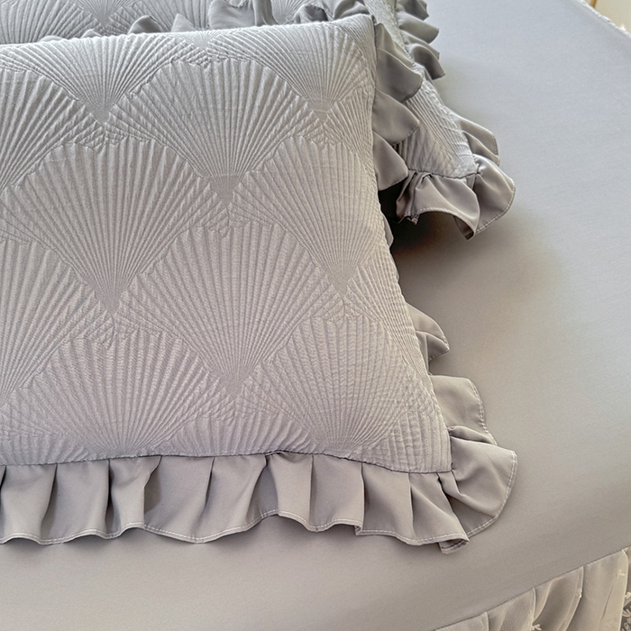 91家纺网 家纺一手货源 找家纺 唐人居 2025新款泡泡纱提花花边床裙四件套-银杏叶 银杏叶-气质灰