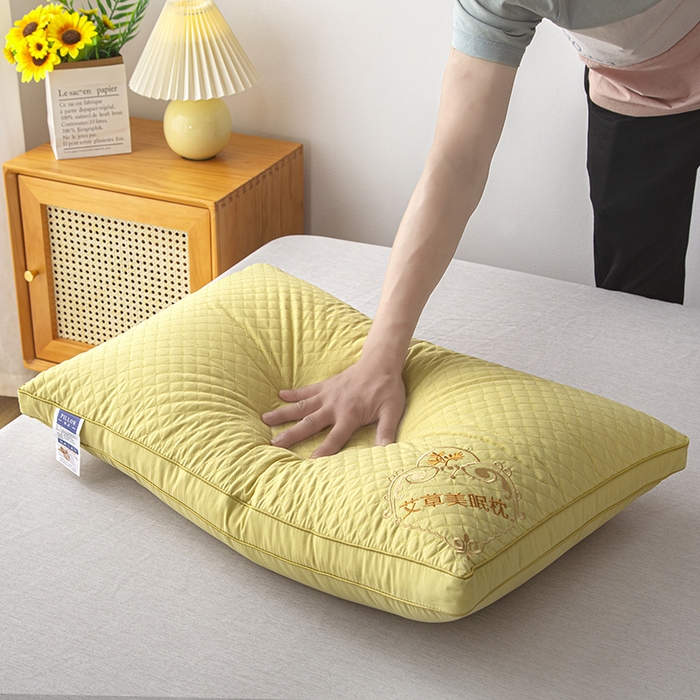 91家纺网 家纺一手货源 找家纺 永乐枕芯 2025新款艾草美眠双边立体枕 枕头枕芯 中枕 双边黄色 48x74cm/只