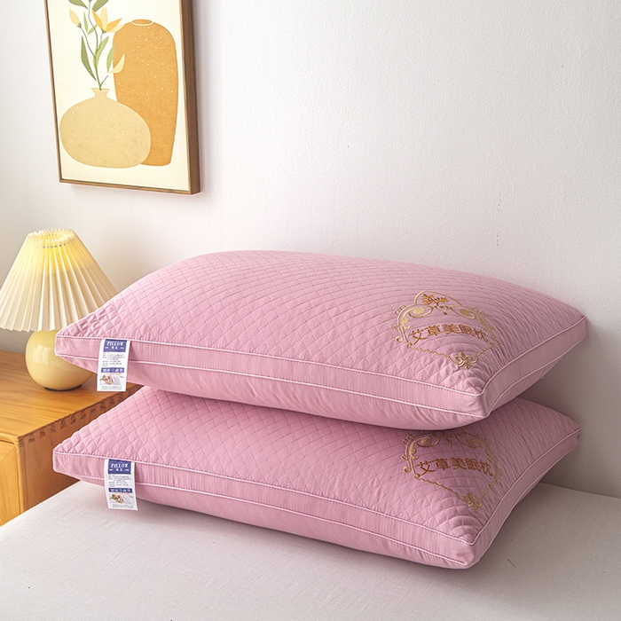 91家纺网 家纺一手货源 找家纺 永乐枕芯 2025新款艾草美眠双边立体枕 枕头枕芯 中枕 双边粉色 48x74cm/只